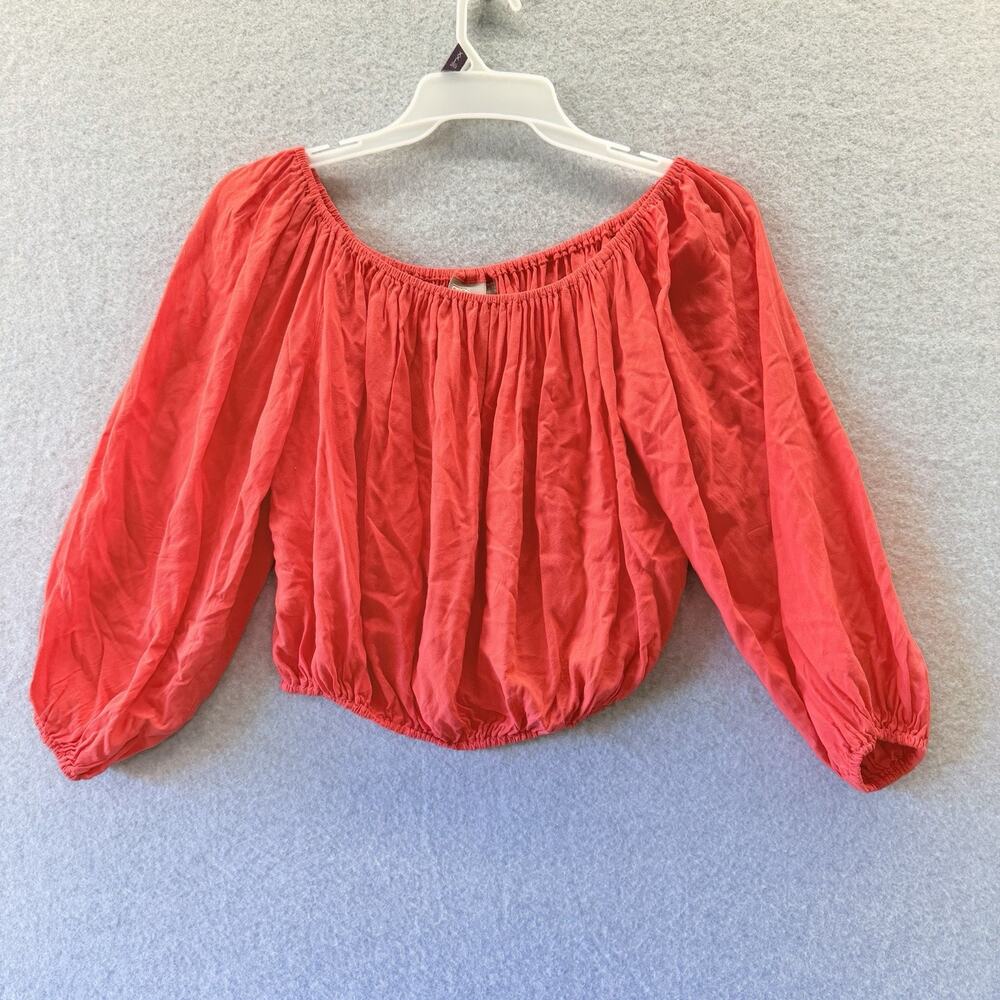 ASOS Blouse Womens 6 Balloon Sleeve Top Off Shoulder Coral Sexy Flirty Fairy